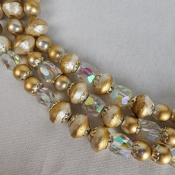Vintage Gold AB Crystal Beaded Layered Necklace - Picture 3 of 6